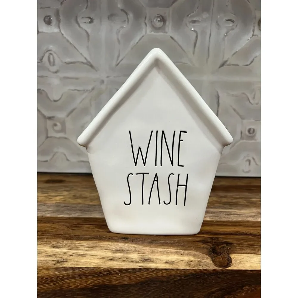 Rae Dunn Wine Stash Ceramic Bank House Shaped Magenta Collection NWOT